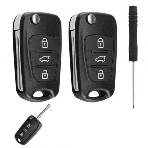 2 Pièces Coque Clé de Voiture à 3 Boutons, Compatible pour Hyundai i10, i20, i30, ix20, ix35 et Kia Ceed, Sportage, Soul, Venga, Boitier Clé de Télécommande Kit avec Tournevis, Facile à Installer (jueshengshangmaoyouxiangongsi, neuf)