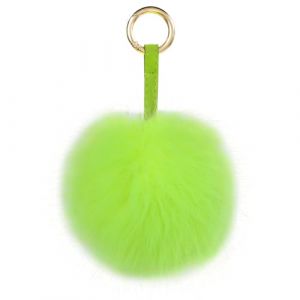 S.ROMZA Porte-cl&eacute;s &agrave; pompons en fausse fourrure artificielle - Porte-cl&eacute;s moelleux en peluche pour sac &agrave; main, sac &agrave; dos, portefeuille, pendentif pour femme (Vert fluorescent) (S.ROMZA fr, neuf)