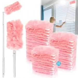 KOVSGQ pour swiffer plumeau poussiere Recharge swiffer plumeaux 40 Pcs plumeau telescopique 3D 360&deg; 1 poign&eacute;e 1 Manche t&eacute;lescopique pour Nettoyer la Poussi&egrave;re la Salet&eacute; Les Poils Plumeaux(Rose) (Travenix-US, neuf)