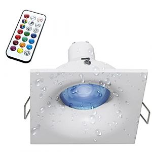 Planetitaly Spot LED chromothérapie IP65 lampe GU10 6 W 230 V encastrable 7 cm RGB lumière multicolore cabine douche sauna (carré, RGBW+6000 K) (PlanetItaly, neuf)