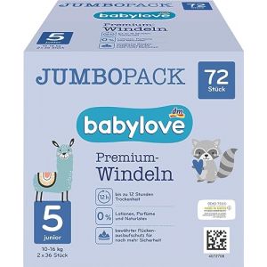 babylove Lot de 72 couches Premium Active Plus Taille 5 Junior 12-25 kg Jumbo Pack de 2 x 36 pièces (Neckarshop, neuf)