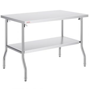 VEVOR Table de Travail INOX 122 x 76 x 86 cm, Table de Préparation Commerciale avec Étagère, Table de Cuisine INOX Pliante, Charge Lourde, pour Rangement Aliments, Maison, Restaurant, Bar, Garage (New Clear VEVOR, neuf)