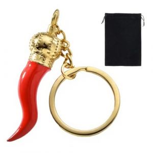 Porte-clés pour femmes et hommes, en acier personnalisé avec pendule corne, porte clef pendentif poivre rouge, en alliage, pour toutes les occasions, idée cadeau en acier (Or/Petit) (QUQU JIANING, neuf)