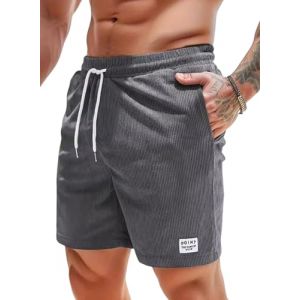 Short Homme Coton en Velours Côtelé Bermuda Cargo Homme Casual Running Jogging Fitness Short avec Poches (Gris Foncé,XL) (FPFEU, neuf)