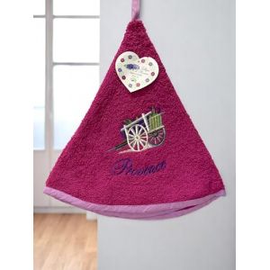 Torchon Essuie Mains Brouette Lavande- Rond avec Attache - Motifs Brodés - 100% Coton - Ø 65 cm de diamètre - Cuisine ou Salle de Bain - Lavable en Machine (Fuchsia, Unité) (Villages De Provence, neuf)