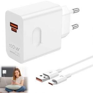 100W Supercharge Chargeur Rapide pour Honor avec 6A C&acirc;ble USB C 1m,2 Ports PD Chargeur Rapide pour Honor 200 200 Pro 200 Lite Pura 70 Ultra Magic7 Pro 7Lite 6Lite 6Pro X6b Pad X8a (Mao Huihui, neuf)