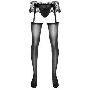 ranrann Collant Homme Sexy Transparent Ouvert Sissy Lingerie Erotique Hot Collant Porte-jarretelle Dentelle String Jockstrap Gay Type A Noir Taille Unique (ranraneu, neuf)