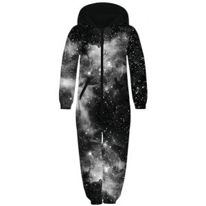Ocean Plus Unisexe Enfant Grenouillère Garçon Combinaison à Manches Longues avec Fermeture éclair et Capuche en Polaire Impression Numérique (XL (Hauteur: 155-160 cm), Galaxie Noire) (Ocean Plus, neuf)