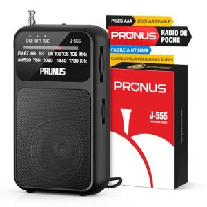 Petite Radio Portable a Piles, PRUNUS J-555 Mini Radio FM Portable avec Rechargeable Batterie 800mAh, Excelente Recepci&oacute;n, TransistorRadio FM de Poche Id&eacute;al pour la Marche et Le Voyage (PRUNUS, neuf)