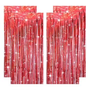 Lot de 4 rideaux &agrave; lamelles rouges &agrave; paillettes pour No&euml;l, Saint-Valentin, mariage, casino, pompiers, anniversaire, cirque, demande en mariage, f&ecirc;te de la bi&egrave;re (1 m x 2 m) (HWX-EU, neuf)