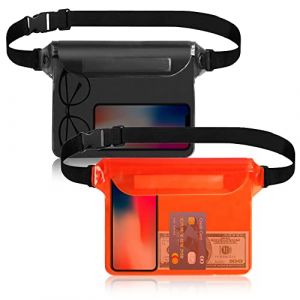 IPOW 2PCS Housse &Eacute;tanche &agrave; Ceinture Certifi&eacute;e IPX8 Sangle Ajustable 3 Zipper Plastique Pochette &agrave; Ceinture/Etui Imperm&eacute;able/Sac pour Nautique,P&ecirc;che,Kayak,Baignade,Protection T&eacute;l&eacute;phone/Argents/Cartes (TechAIBO, neuf)