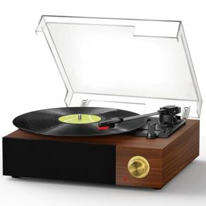 Tourne-Disque Vinyle, FYDEE Platine Vinyle Bluetooth avec Haut-parleurs Intégrés, 33/45/78 RPM, Sortie RCA et Cellule Remplaçable, Noyer Rouge (Baiyuan, neuf)