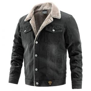 Jamron Homme Hiver Veste en Jean Doubl&eacute;e de Polaire avec Col Veste en Denim Chaude en Peluche avec Poches Noir L (No.7 Fashion House, neuf)