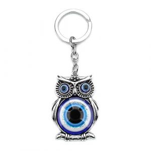 Porte-Cl&eacute;s Oeil Turc Hibou Chouette - Amulette de Verre Bleu Mauvais &OElig;il - Pendentif Cadeau de B&eacute;n&eacute;diction pour Femme (Bleu/01) (AAABOX-FR, neuf)