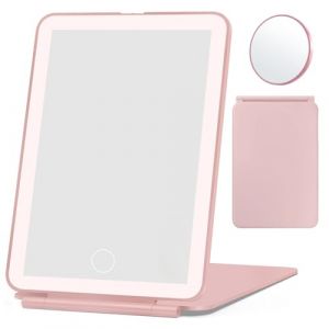 DRERIO Miroir Maquillage Lumineux avec Petit Miroir Grossissant 7X, USB Rechargeable LED (4000K/4500K/5500K), &Eacute;cran Tactile pour Voyage, Coiffeuse, Table (Rose) (DRERIO, neuf)