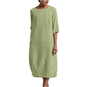 AEGJEGVD 2025 Soldes Robe Longue en Coton et Lin pour Femme Grande Taille Pas Cher Mi-Longue Dress pour F&ecirc;ter Elegante Boheme Max Robes de Soir&eacute;e Confortable l&eacute;ger D&eacute;contract&eacute;e Femmes Robe de Soir&eacute;e (⭐⭐⭐⭐⭐AEGJEGVD⭐⭐⭐⭐⭐, neuf)