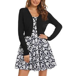 Bol&eacute;ro Femme Tricot Gilet Court Veste Cardigan Bouton Manches Longues pour Robe T Shirt Bretelle Soir&eacute;e F&ecirc;te D&eacute;contract&eacute; Chic El&eacute;gante Noir XXL (Yukiuiny, neuf)
