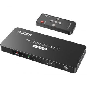 Multiprise HDMI, Switch Commutateur Multi HDMI 4K 5 Entrées 1 Sortie, Multi Commutateur avec Télécommande, 5 Port Selector Box Supporte 4K 3D 1080P UHD, pour TV, PS5,Blu-Ray, DVD, Xbox (HFHFEO, neuf)