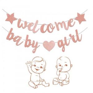 Litinliv Welcome Baby Banderole, Banderole Baby Shower, Baby Shower Banni&egrave;re, Banni&egrave;re de Bienvenue, D&eacute;corations de Baby Shower, DIY D&eacute;coration Suspendue, Bapt&ecirc;me Paillet&eacute; Banner, Fille Gar&ccedil;on (Girl) (Zbuddhism, neuf)