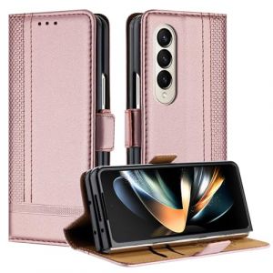 Mo-Beauty Coque pour Samsung Galaxy Z Fold 3, Etui pour Samsung Z Fold 3, Housse avec Fermeture Magn&eacute;tique Porte Cartes 360 Degr&eacute;s Antichoc Protection Stand Fonction - Or Rose (Yellow & Valley, neuf)