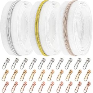 DOITEM 15 m Fermeture éclair Sans Fin au Mètre Fermeture éclair Blanc 6mm Spirale + 30 Fermetures éclair non Verrouillables (Rose Rouge Or Argent) (MicButty, neuf)