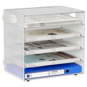 EasyPAG 5 Compartiments Métal Corbeilles à Courrier A4 Banette de Rangement Bureau Porte Revue Organisateur de Magazine Range Document Bannette Papier,Blanc (EasyPAG-EU, neuf)