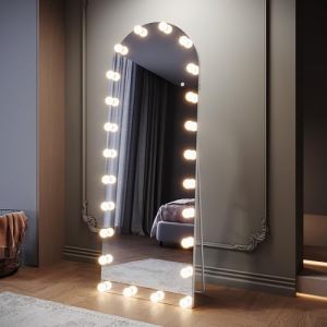 SIRHONA Miroir sur Pied LED 160x60cm, Miroir Pleine Longueur avec 26 Ampoules Détachables 3 Couleurs, Miroir voûté Dimmable, Mémoire, Port USB, Montage Accrocher ou Placer, Antichute (ELLIPSE sanitaire, neuf)