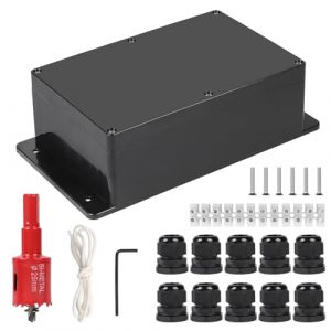 CPROSP Bo&icirc;te de D&eacute;rivation &Eacute;tanche Exterieur Noir, Bo&icirc;te Carr&eacute;e IP65, 230 x 150 x 85 mm, avec Passe Cable pour &Oslash;6-12 mm avec Poign&eacute;e de Retenue, avec Foret M&eacute;tallique et Passe-C&acirc;bles (CPROSP, neuf)