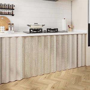 Liveinu Rideaux Armoire pour Armoire de Cuisine, Salle de Bain, Rideau Anti-poussi&egrave;re pour &eacute;tag&egrave;res, Rideaux sous l'&eacute;vier, Installation Crochet et Boucle, Kaki Clair, 120x80cm (istaZ EU, neuf)