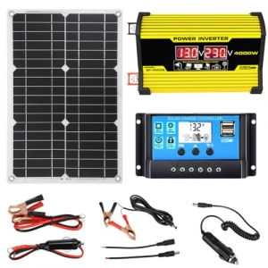 moupeaktain Kit Complet D'énergie Solaire, Panneau Solaire 400W Et Kit Inverseur, Convertisseur D'énergie Solaire 12V à 110/220V, Contrôleur 30A avec 2 Ports USB,Yellow (LinXianxinyidianzishangwuyouxiangongsi, neuf)