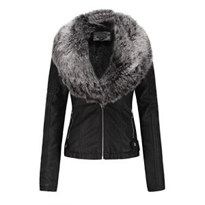 Geschallino Veste Courte en Faux Cuir pour Femme Manteau Doubl&eacute; en Sherpa Hiver avec col en Fourrure Amovible 9201 Noirgris 3XL (GIOLSHON, neuf)