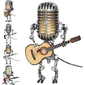 WANMATS Dotmalls Vueeze Mic Rockbot, Lampe de Bureau Robot Microphone de Style rétro, Lampe de Bureau Tactile Guitare Portable, Lampe de Bureau Robot Microphone en métal (Yangjiangshixianruopashangmaoyouxiangongsi, neuf)