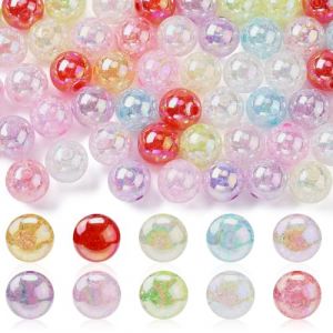 Stiesy 100 pi&egrave;ces de perles craquel&eacute;es en acrylique de couleurs m&eacute;lang&eacute;es, perles rondes d'espacement en vrac, perles sph&eacute;riques de bubblegum en vrac pour la fabrication de bracelets, de bijoux et d' (SiTey, neuf)