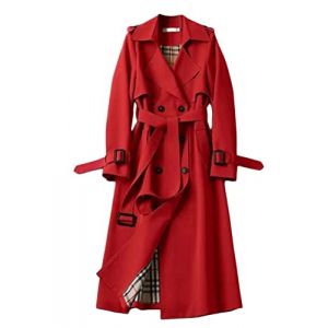 shownicer Femme Manteau Jacket Bouton Revers Long Veste Chaud Trenchcoat Manches Longues Cardigan Blazer Manteau OL Vintage Couleur Unie Parka Trench-Coat Automne Et Hiver A Rouge XXL (XShow River, neuf)