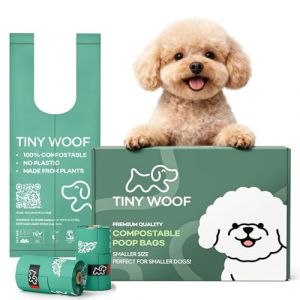 TINY WOOF Lot de 360 sacs &agrave; d&eacute;jections canines compostables avec poign&eacute;es - Sacs &agrave; d&eacute;jections canines pour petits chiens - Anti-fuite et anti-odeurs - Certifi&eacute;s compostables - Pour chihuahua, caniches (Tiny Woof, neuf)