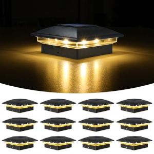 VOLISUN Lot de 12 Lampe Solaire Exterieur Lumi&egrave;res, Solaires de Chapeau de Poteau 2 Modes Lampe LED Etanche pour Jardin Terrasse Cl&ocirc;ture, Convenable 8x8 9x9 10x10 cm Poteau en Bois (Volisun, neuf)
