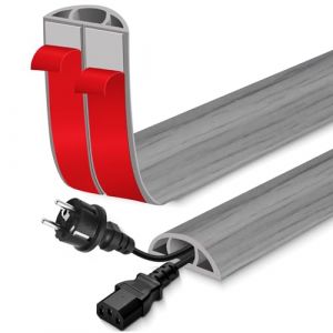 Passage de Cable au Sol adh&eacute;sif goulotte Passe Cable Flexible en PVC pour la Management Bureau de Sol (Bois Gris Clair, 30mm&times;1m) (Lefunom-eu, neuf)