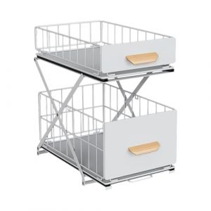 HUOLE Rangement Sous évier à 2 Niveaux,Organiseur de Cuisine, Étagère sous Évier, Porte-épices,Panier de Rangement Coulissant en métal,pour Cuisine, Salle de Bain,Chambre (40 * 26 * 43 cm-blanc-1 PC) (Hechheu, neuf)