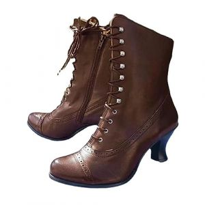 EGSDMNVSQ Bottes à Fermeture éclair à Talon Bloc Femmes Bottes En Cuir à Laçage Punk Gothique Pointues Demi Bottes Classiques Victoriennes Bottines à Talons De Mode Vintage (liyinsheng, neuf)