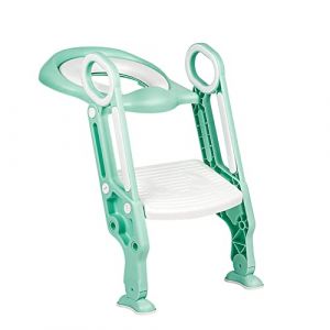Siège de Toilette Enfant Reducteur de Toilette Pliable et Réglable Escalier Toilette Enfant avec Échelle Marche Réducteur de WC pour enfants 1-7 ans -blanc + vert clair (Hechheu, neuf)