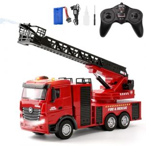 LTFIOON Grand Camion de Pompiers RC 1:18 | Camion de Pompiers télécommandé 2,4G avec Échelle Pivotante à 270° et Fonction Jet d'eau | Rechargeable 7,4V, Lumières & Sons | Jouet Pompier dès 3 Ans (LTFCash-EU, neuf)