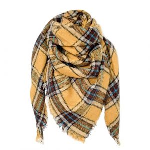 FIFTHAVE &Eacute;charpe Femme Homme Ch&acirc;le Cachemire Ecossaise Mode Ponchos Plaid Foulards Automne Hiver Oversize Cape Glands Scarf Carreaux Chaud Carr&eacute;e Souple &Eacute;tole Couvertures Jaune (Ysqtech, neuf)