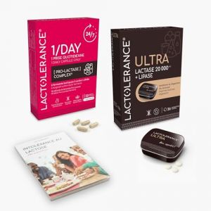LACTOLERANCE – Pack Découverte ULTRA + 1/DAY – Lactase + Lipase + Probiotiques – Digestion lactose + graisses + microbiote – 30 jours (Laboratoire Physiosynthèse, neuf)