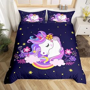 Licorne Housse de Couette Enfant Unicorn 140x200 Fille Violet Licorne Literie fleur Cheval Literie set Rose jaune arc - en - ciel Licorne housse de couette Licorne Parure de Lit avec à glissière (Bofanshangmao, neuf)