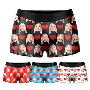 VEELU Calecon Personnalise Homme Photo avec Le Visage Coeur Modèle Boxer Homme Coton Doux Respirant sous-vêtement Fantaisie Drôles Colorée XS S M L XL XXL (Jingle Cat Magical Shop, neuf)
