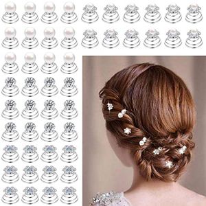 Lot de 48 épingles à cheveux en spirale, strass et perles torsadées argentées pour mariage, bal, fête et occasion spéciale (Fast Media Ships From USA, neuf)