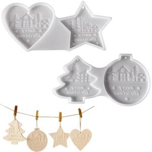 MOLZINY 2 Pièces Moule en silicone pour pendentifs de Noël moules en silicone de Noël moule en silicone sapin de Noël étoiles amour moules en plâtre pour décoration d'arbre de Noël (gaojiegao, neuf)