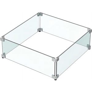 MESIDA Protection contre le vent en verre trempé pour brasero de 53,3 x 53,3 x 15,2 cm, épais et robuste, avec support d'angle en aluminium dur (Mesida, neuf)
