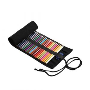 WUMUZAI Trousse enroulable pour crayons de couleur, trousse &agrave; crayons de couleur, trousse &agrave; crayons de couleur, trousse portable pour coloriage, croquis, dessin, voyage d'artiste, noir, 72 (CPDZ007, neuf)