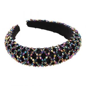 VALICLUD Serre-t&ecirc;te Large Tress&eacute; &agrave; Perles Multicolores Bandeau &Eacute;l&eacute;gant &agrave; Cristaux Scintillants pour Femmes Accessoire Cheveux Confortable et L&eacute;ger pour Occasions et Usage Quotidien (MOUBACK, neuf)